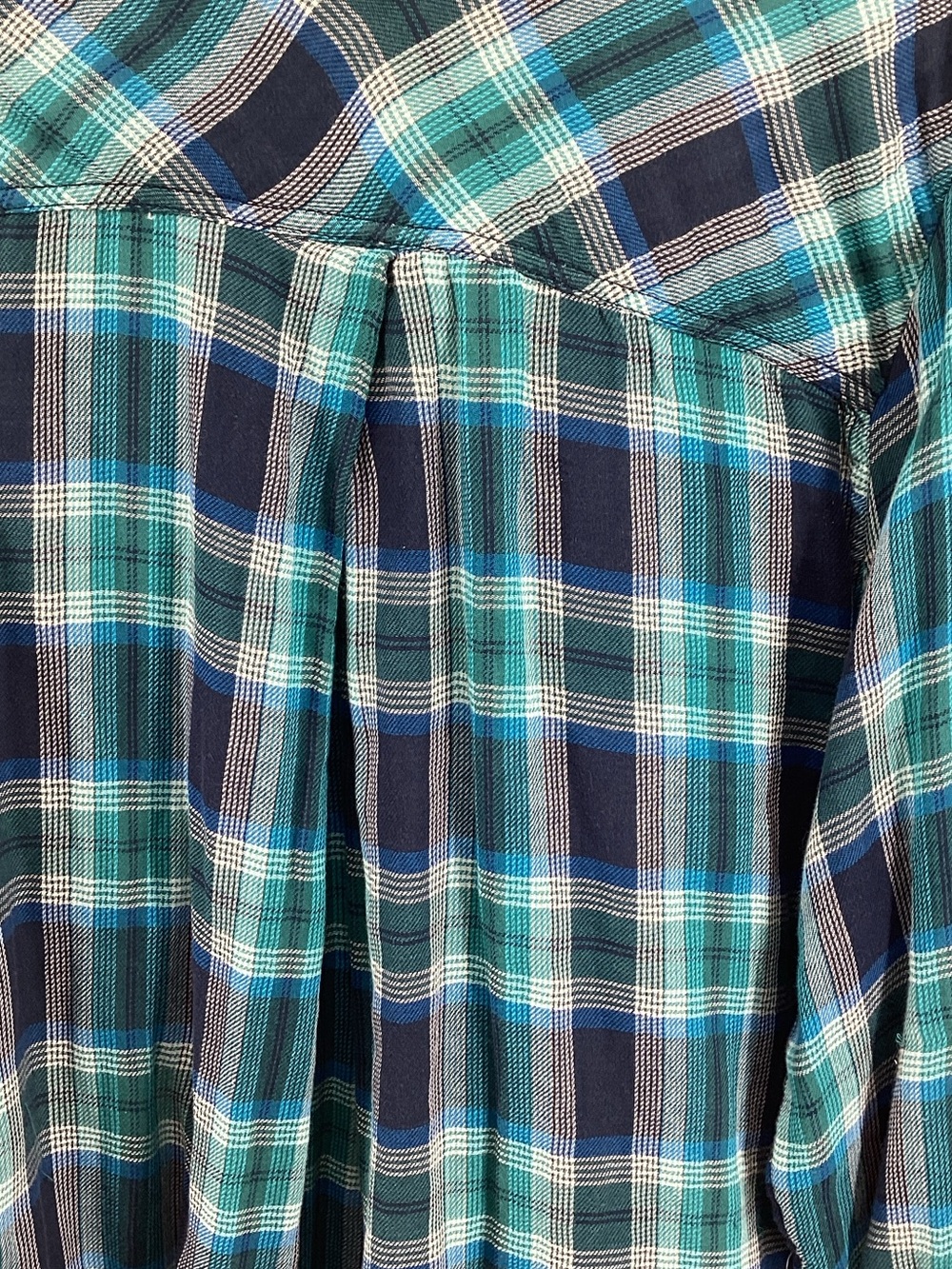 💚 Sonoma Plaid V-Neck Long Sleeve Top - Blue & Teal, Size XL - Picture 5 of 8